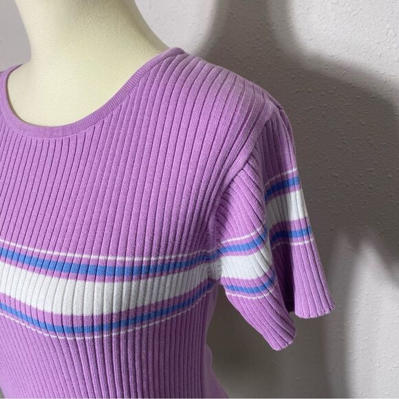 Great Northwest Clothing Company Y2K Ribbed Purple Striped Sweater Tee Size M - Picture 13 of 15